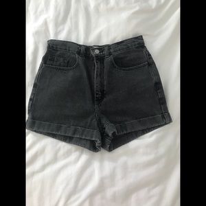 High waist black denim shorts